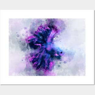 Purple, Violet and Pink Betta Fish watercolor Posters and Art